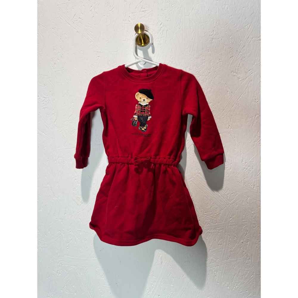 Polo Ralph Lauren Kids Red Fleece Polo Bear Dress Long Sleeve 18M